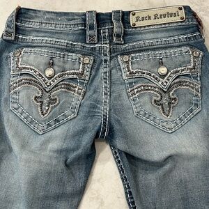 Rock Revival Karla Denim Capri Embellished Heavy Stitching Jeans Size 25